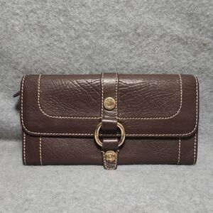 Celine Vintage D-ring Brown Leather Wallet with Gold Details